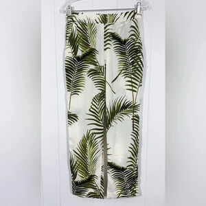 H&M Tropical Palm Off White Ivory Crepe Cropped Trouser Pants